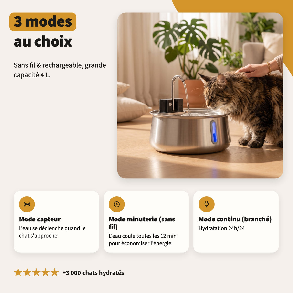 3 modes au choix : capteur, minuterie sans fil, continu branché