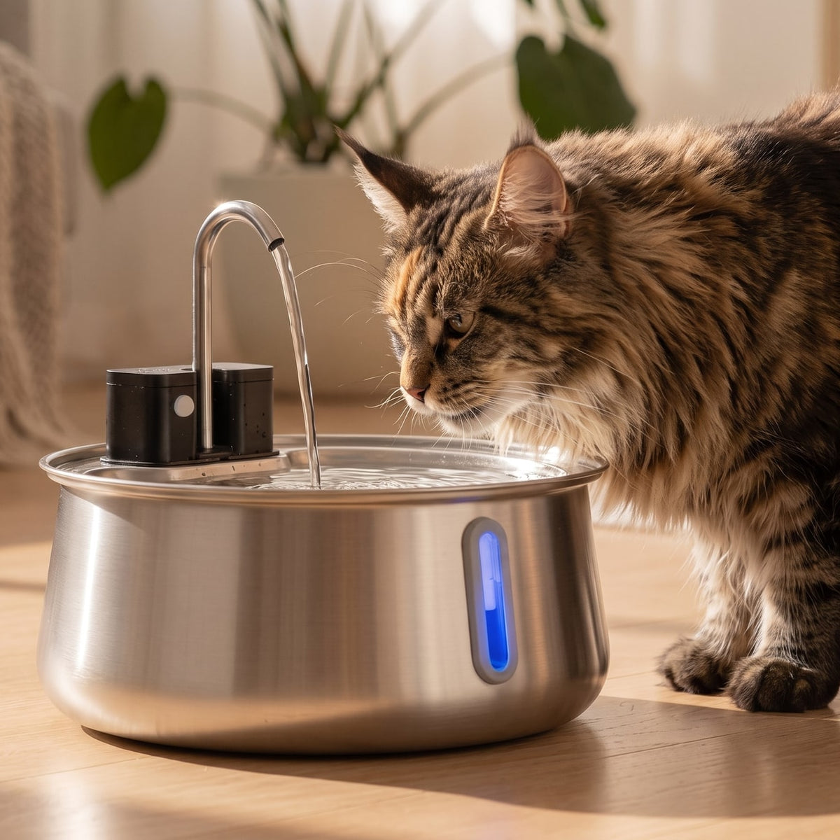 Un maine coon boit à la fontaine Sans Fil 4 L